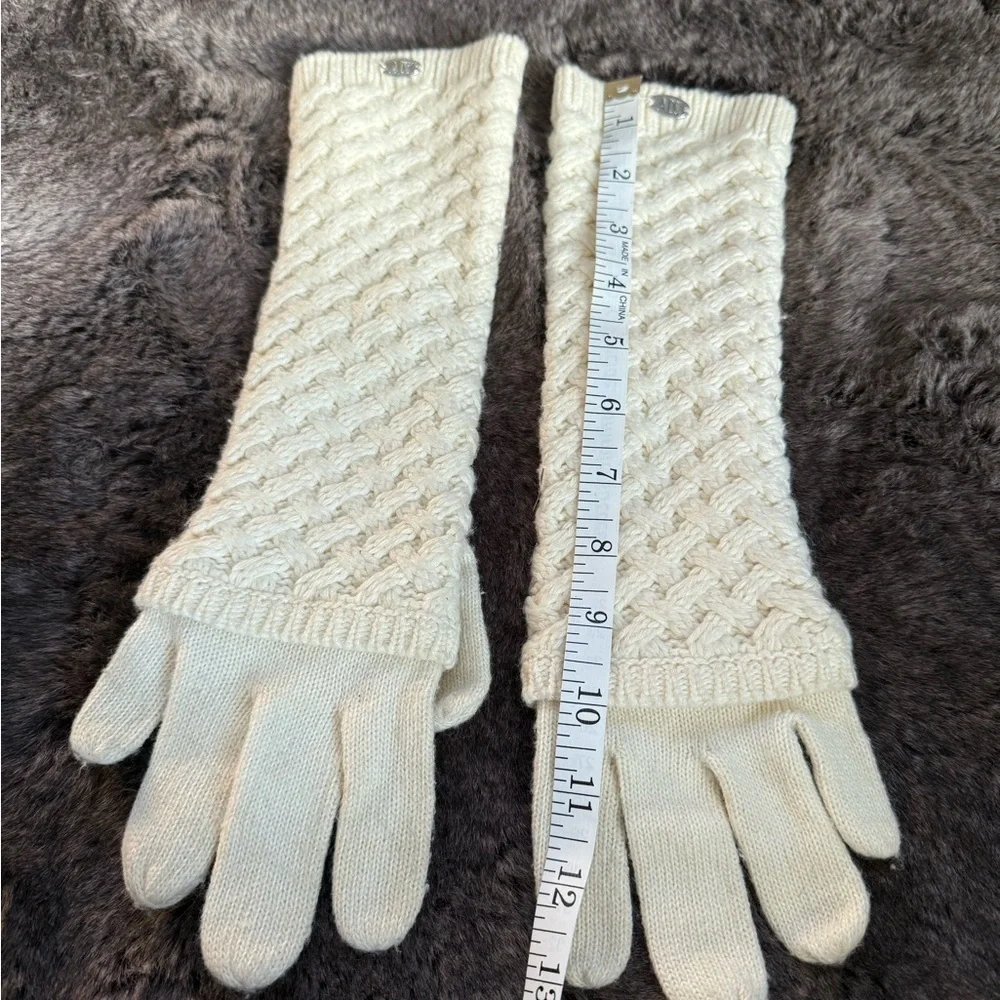 Armani Exchange Womens Knit White Cream Logo Long Gloves Cotton Wool blend
